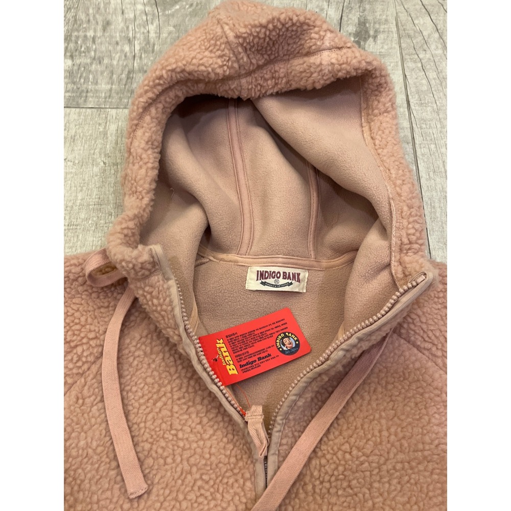 Indigo Bank Teddy Fleece‎ Long Zip Up Hoodie Jacket Pink Womens Size XS